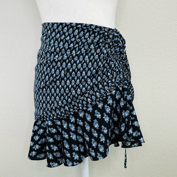 Veronica Beard Violet Silk Blend Ruched Floral Tie Mini Skirt Black 6/Small NWOT - Picture 8 of 15